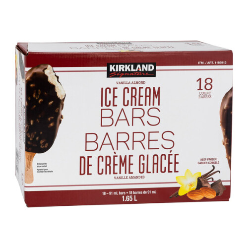 Kirkland Signature Chocolate Almond Ice Cream Bars, 18 x 91 ml Costco
