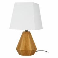 Home Trends Geometric Wood Finish Accent Lamp With Square White Linen Shade 13.6 in