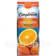 Compliments 100% Pure Juice Orange Low Pulp 1.75L