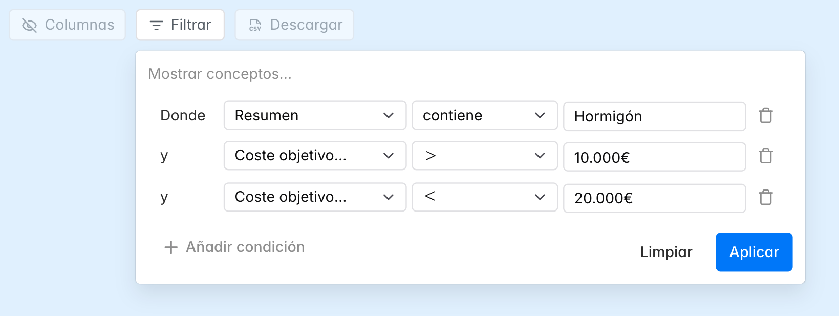 Filtros avanzados