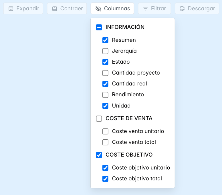Columnas personalizables