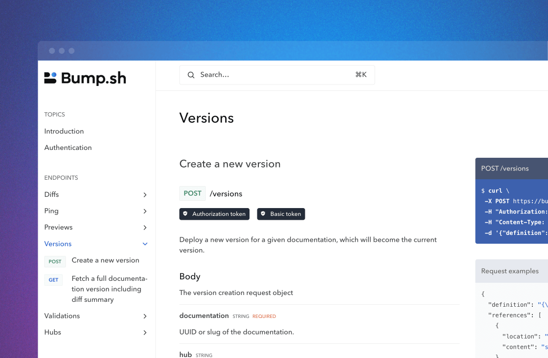 A screenshot of the Bump.sh documentation, which was generated using Bump.sh