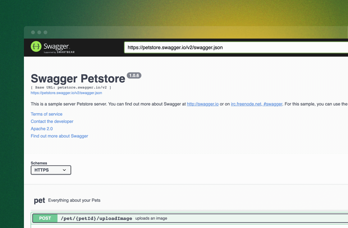 A screenshot of the Swagger Petstore, a live demo of the Swagger UI tool