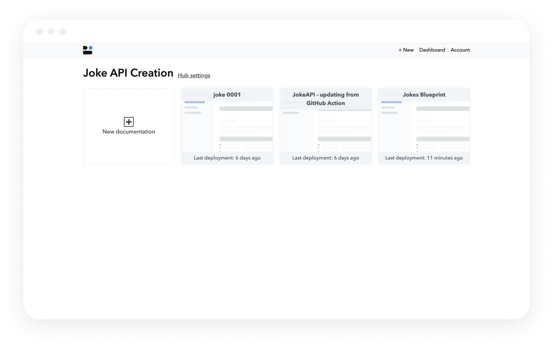 Bump Joke API hub dashboard screen