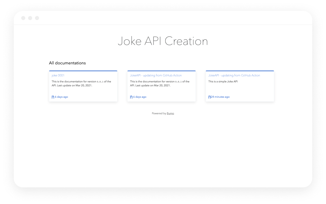 Bump Joke API hub documentation screen