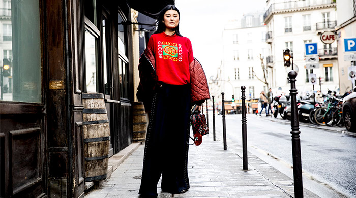 Pops of colour on the streets at Paris Fashion Week AW17