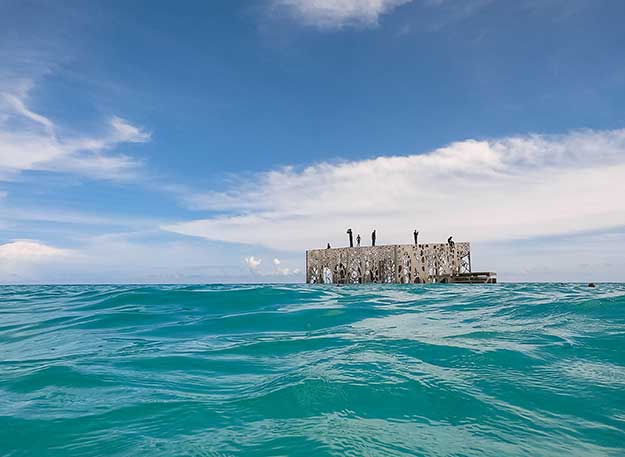 This semi-submerged art gallery is located amidst the Maldives sea