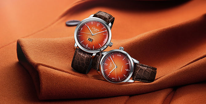 Glashütte Original’s striking Sixties models take on a fiery orange hue
