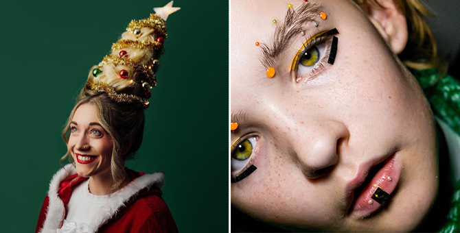 The wackiest Christmas tree-inspired hair and makeup looks on Instagram