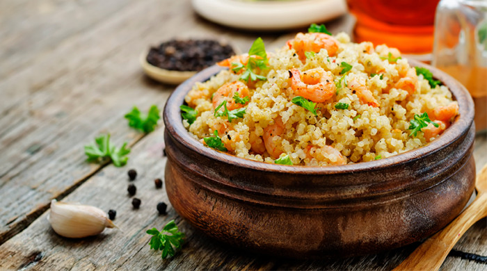 Naughty but nice: Quinoa and shrimp stir fry