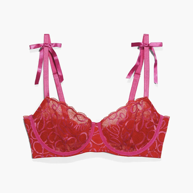 Victoria's Secret Beautiful Cherry Red Sheer White Lace Unlined