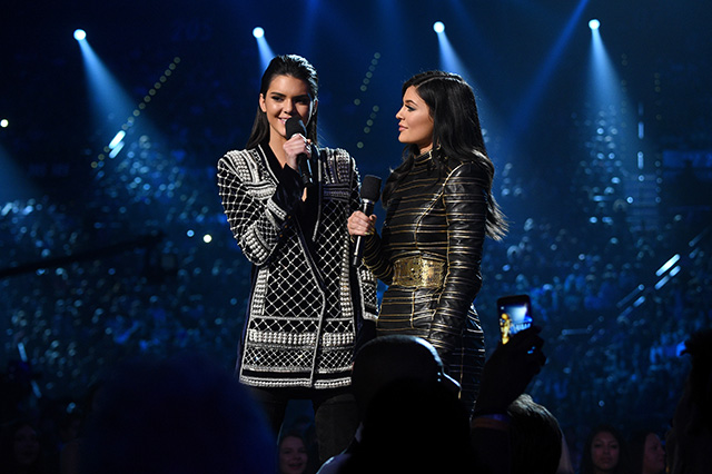 Kendall wearing Balmain x H&M, with sister Kylie, at the Billboard Music Awards 2015