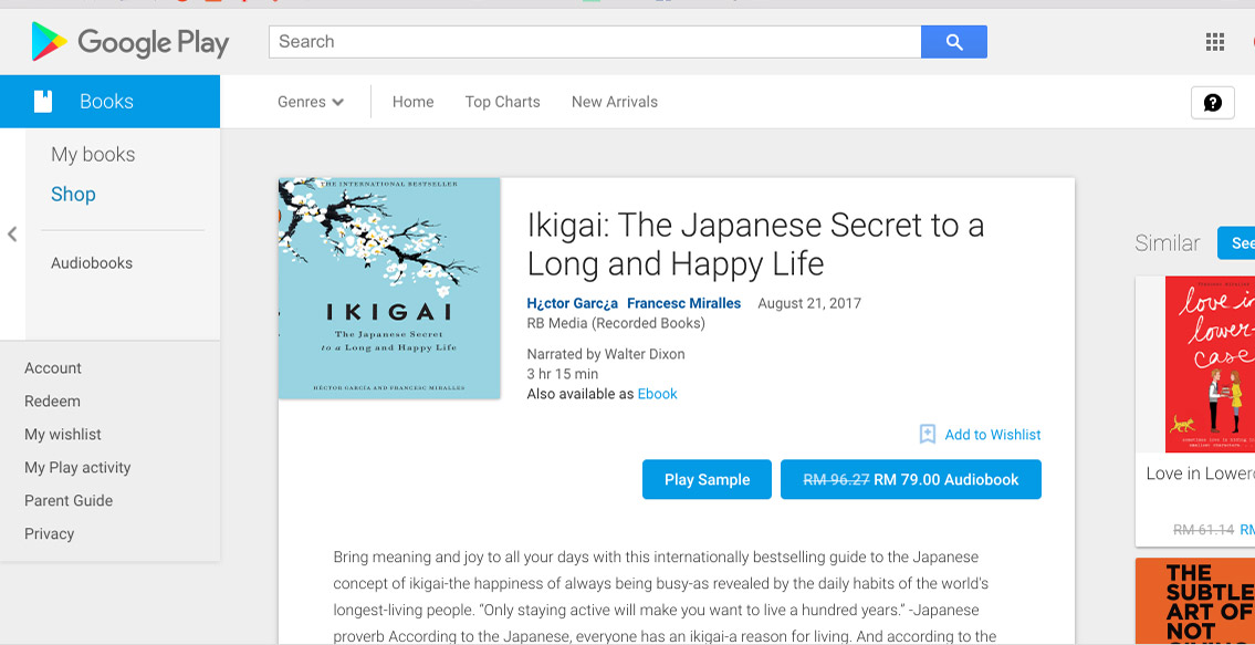 google play audiobooks ikigai