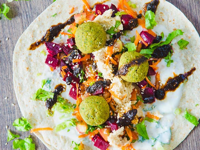 raisin the roof pistachio falafel wrap