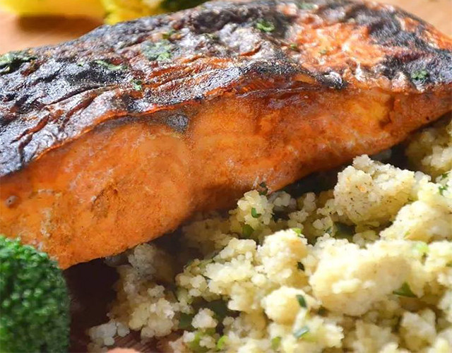 Tandoori salmon fillet with cucumber cilantro couscous