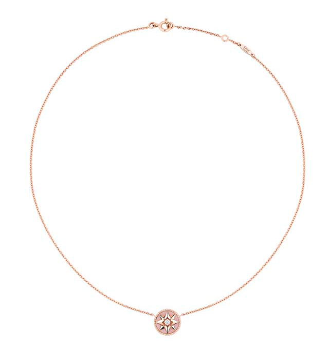 Rose des Vents necklace in pink gold with diamond and pink opal