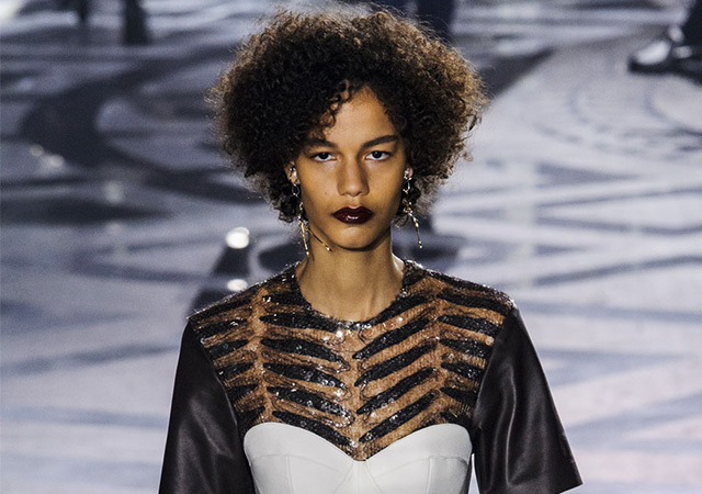 Model Shelby Hayes walks on the runway during the Louis Vuitton Fashion  Show during Paris Fashion