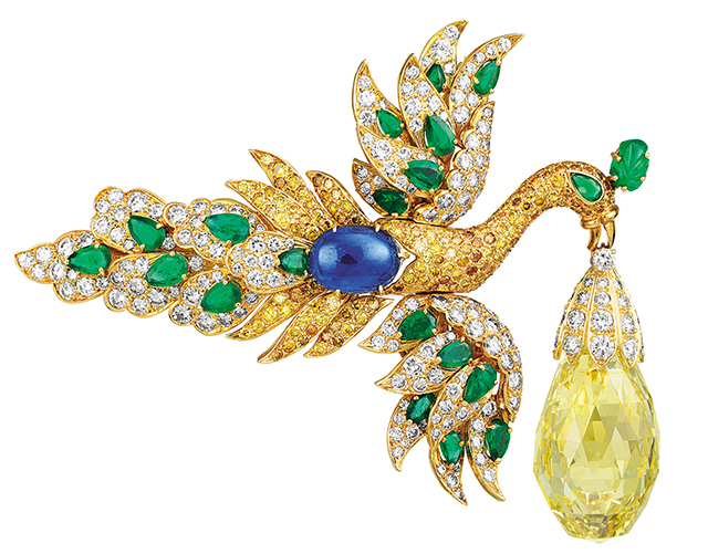 Bird clip and pendant with 96.62-carat briolette-cut yellow diamond, Van Cleef & Arpels