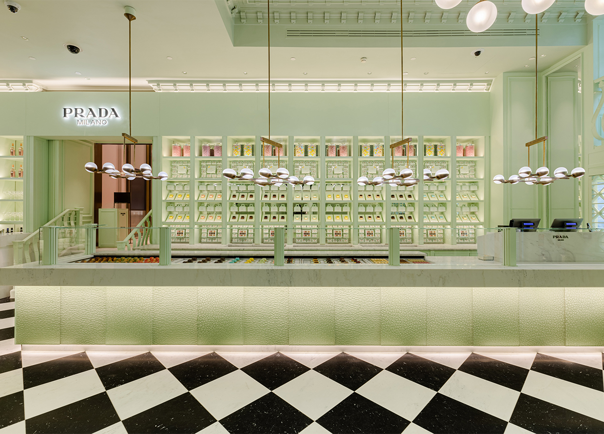 Take a peek inside the new Prada Caffè in Harrods, London