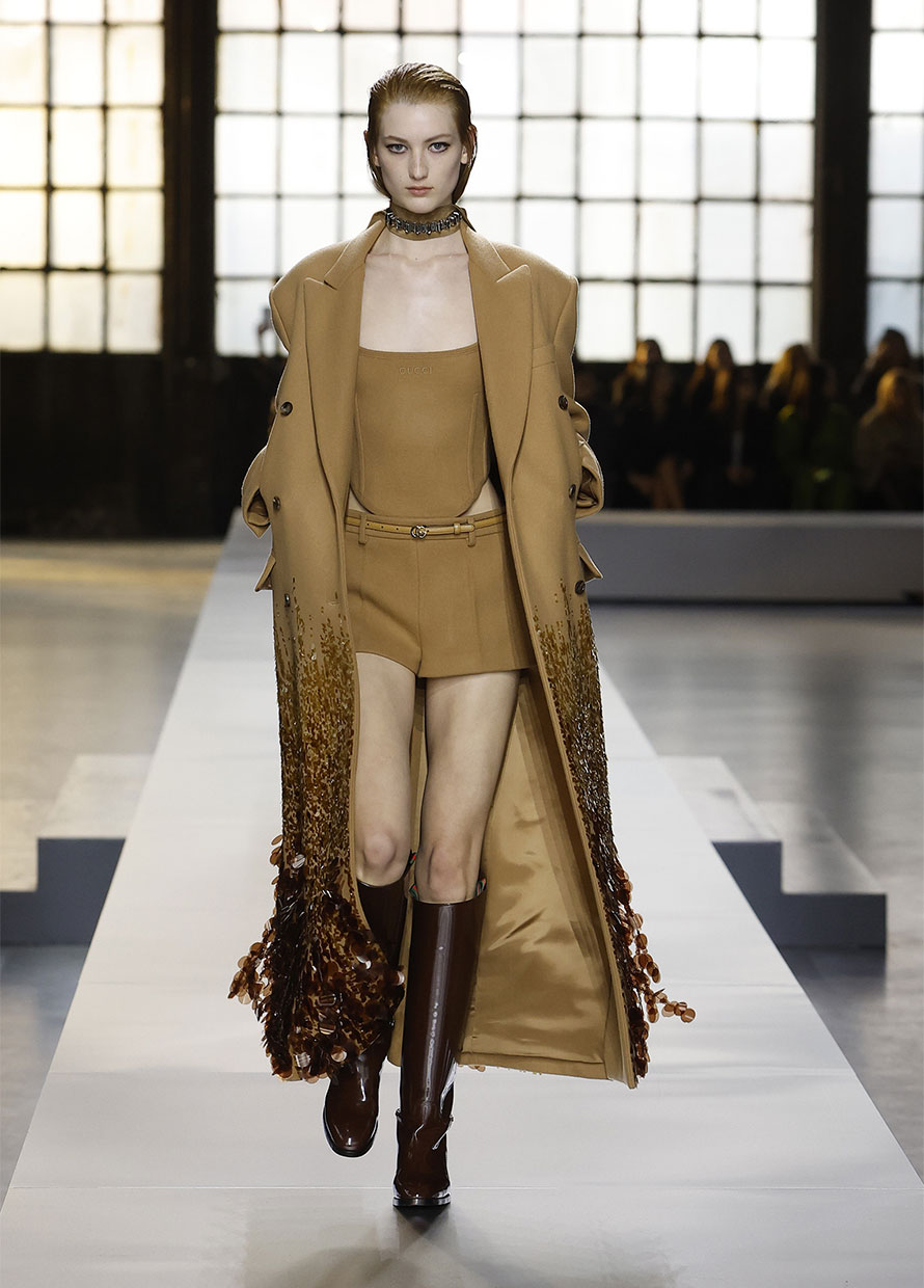 MFW AW24: Outerwear receives a dramatic touch of shimmer and sparkle at Gucci