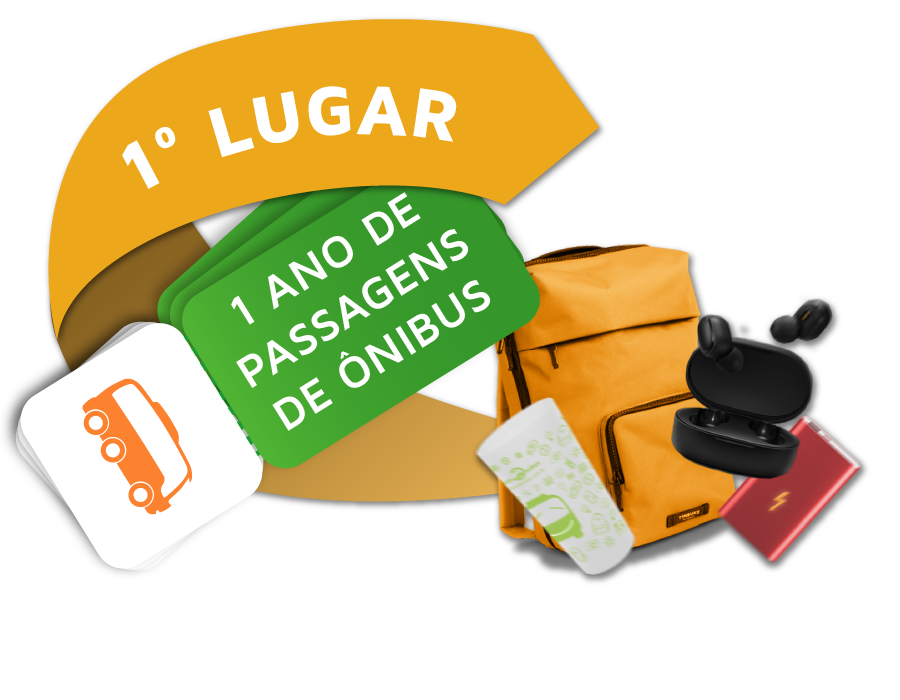 1º lugar: 1 ano de passagens de ônibus + kit de viagem