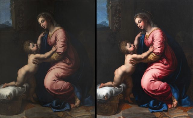 Obraz Rafaella Santiniho před a po restaurování