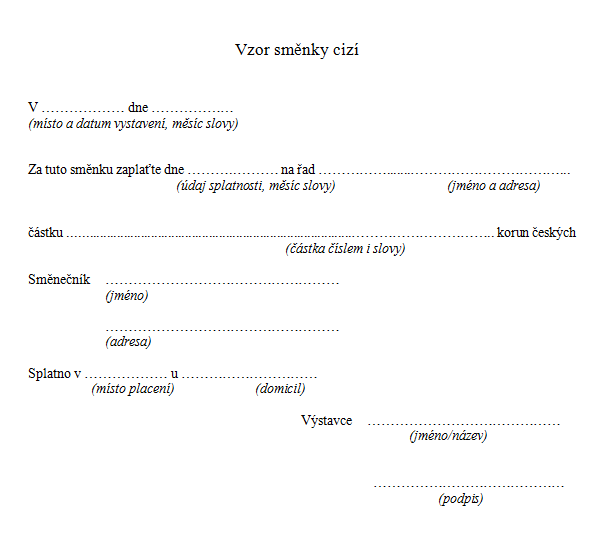 Vzor směnky cizí