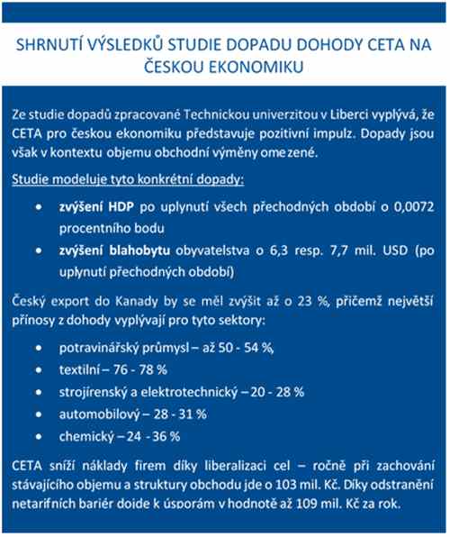 Shrnutí výsledků studie dopadu CETA na českou ekonomiku