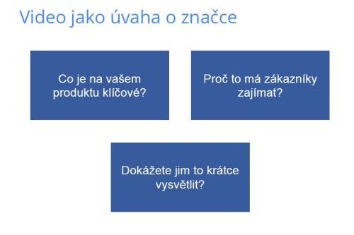 video musí krátce vysvětlit: 1. Co je na značce klíčové a 2. proč to má zákazníky zajímat.