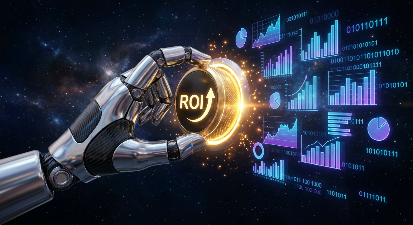 Futuristic illustration of AI maximizing ROI in digital advertising