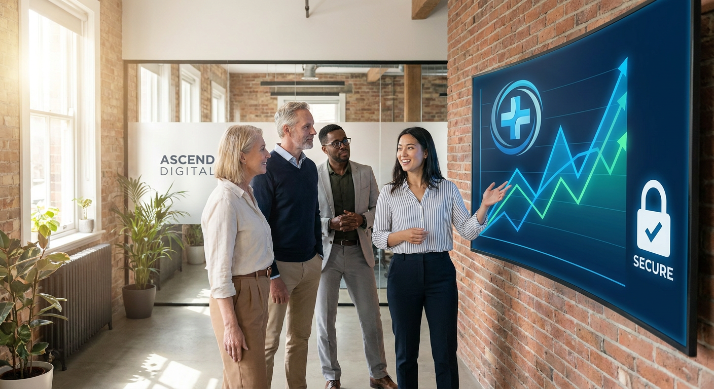 Dashboard showing upward trending graphs for a secure mental health marketing agency