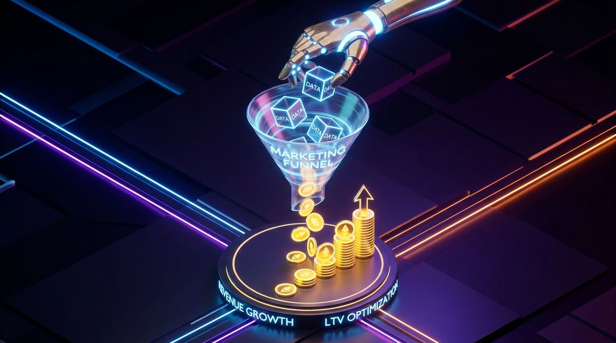 3D illustration representing revenue growth, marketing funnels, and LTV optimization in SaaS