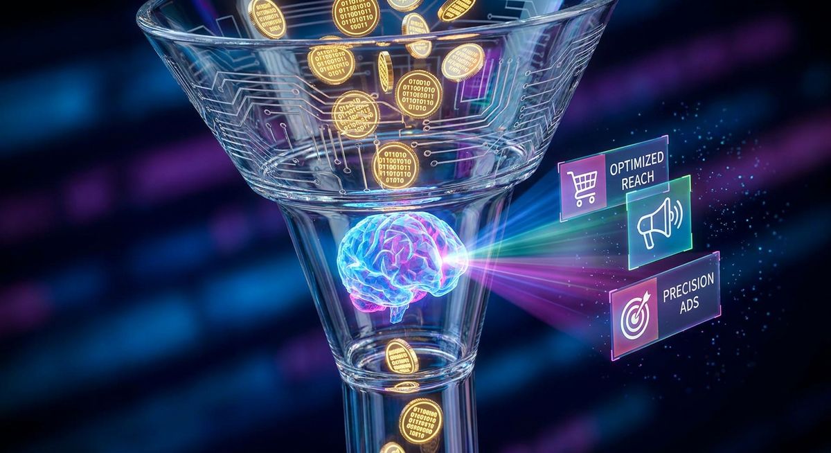 3D macro rendering of a futuristic glass funnel demonstrating lower CAC
