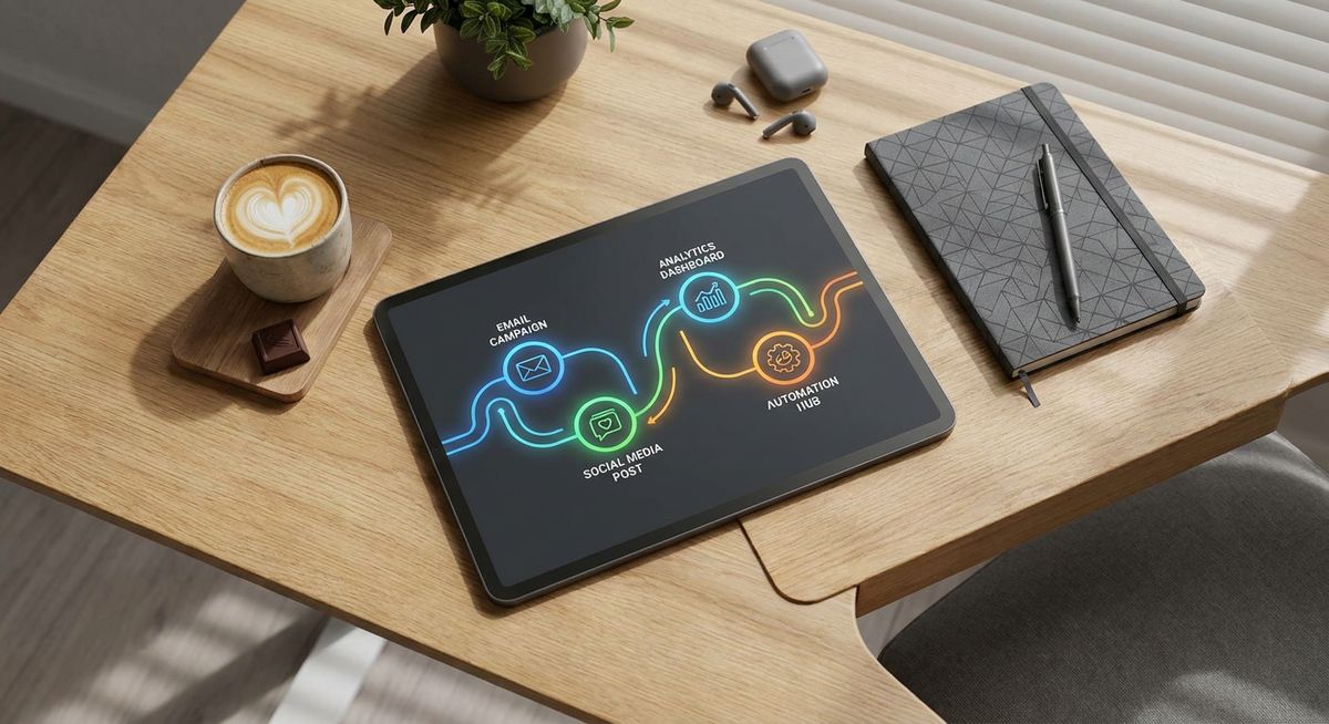 Dashboard showing AI marketing automation workflows for small business