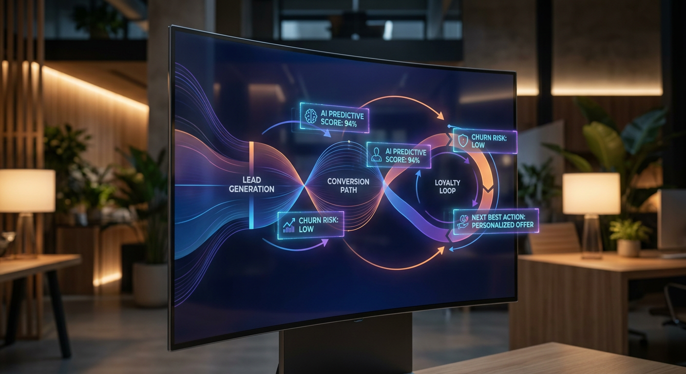 End-to-end AI marketing automation dashboard showing predictive analytics