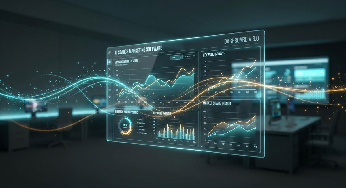 Dashboard of AI search marketing software showing AEO growth metrics