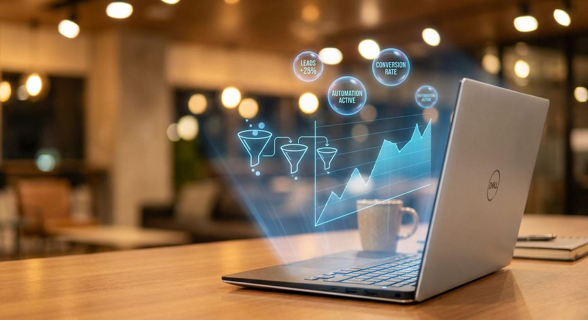 Holographic marketing dashboard showing automated ad bidding