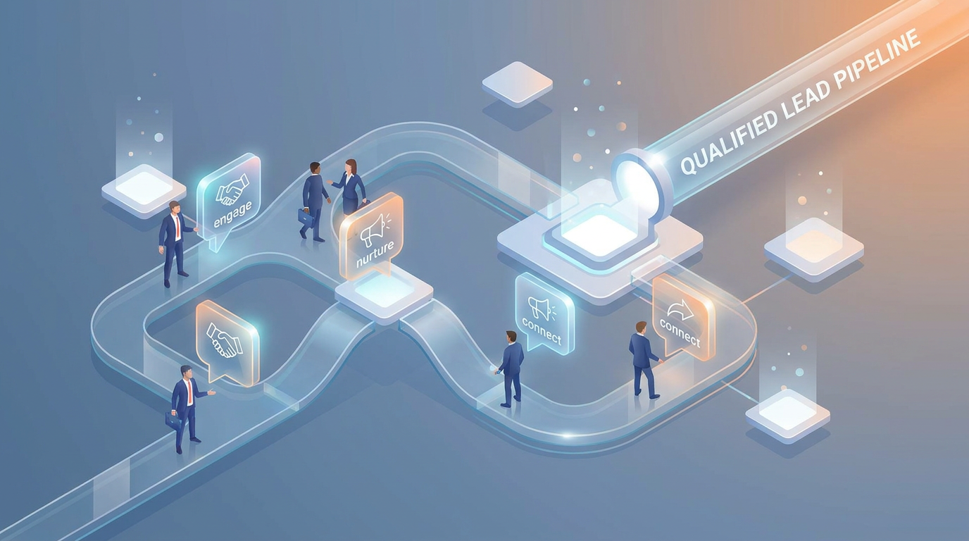A dynamic B2B marketing funnel powered by conversational AI guiding qualified leads