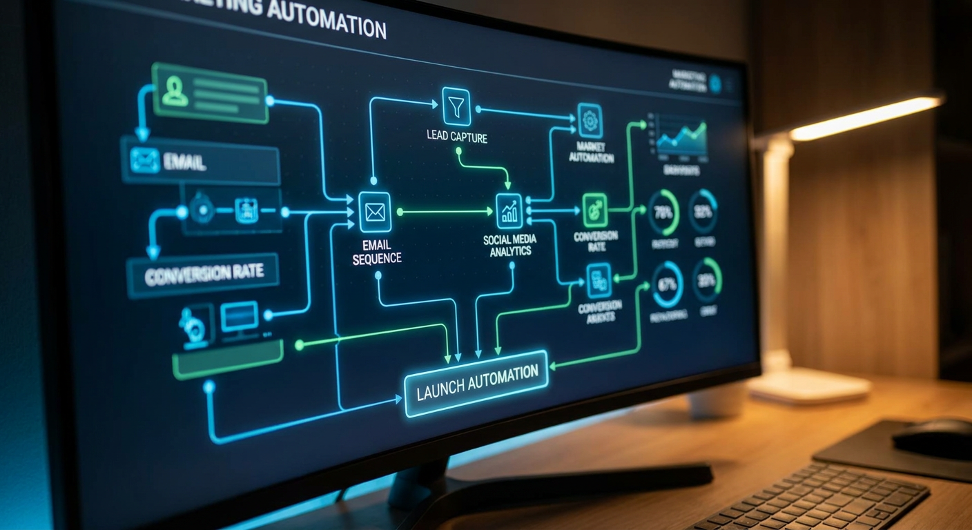 Dashboard showing AI marketing automation workflows and conversion metrics