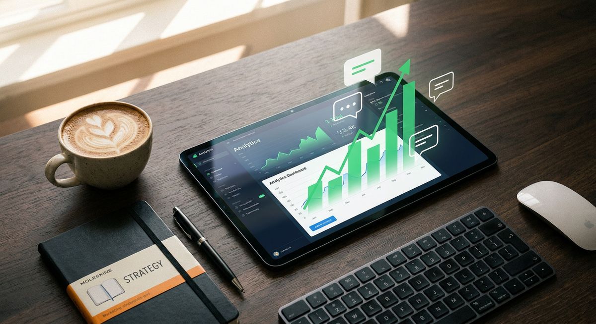 Strategic workspace showcasing the ROI of AI chat-based marketing automation
