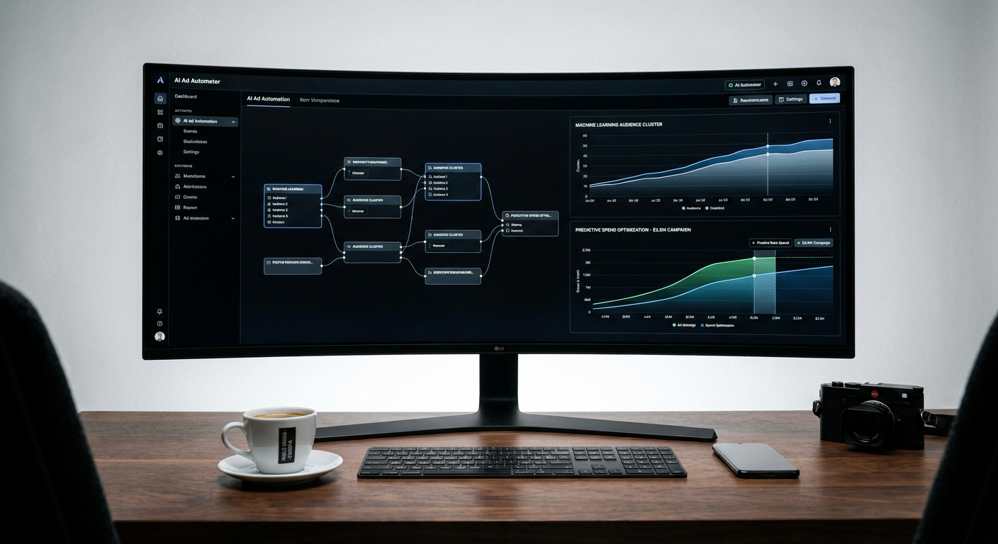Detailed view of AI ad automation software interface optimizing ROAS metrics