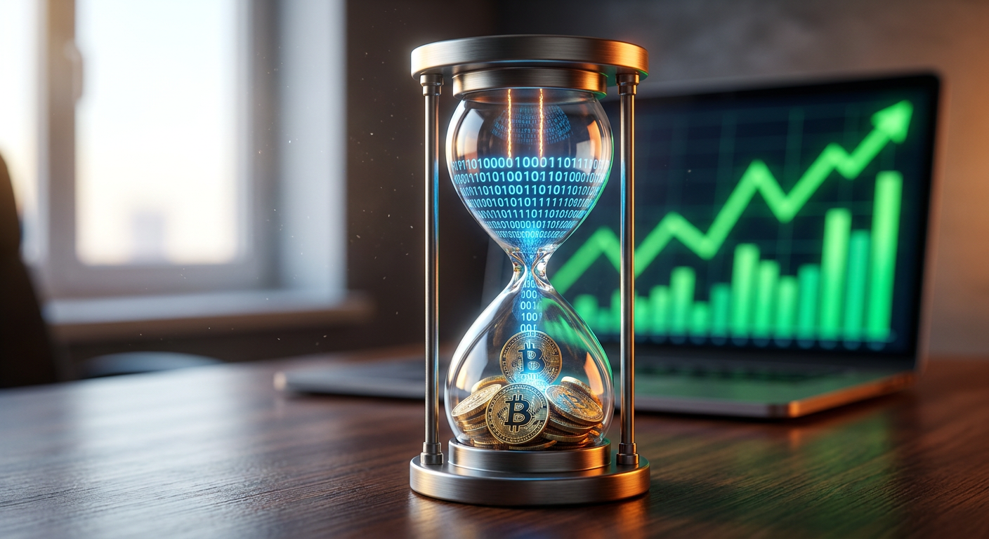 High-tech hourglass representing time and money saved by automating Google Ads with AI workflows