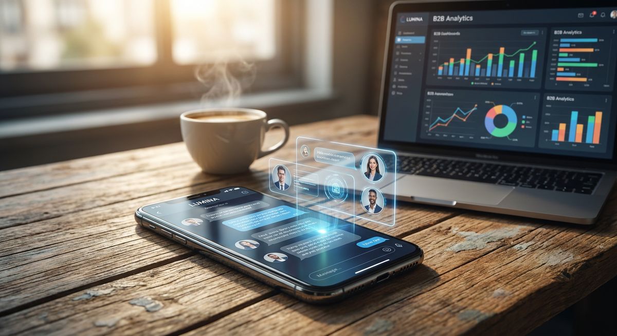Mobile chat interface showing B2B AI marketing platform
