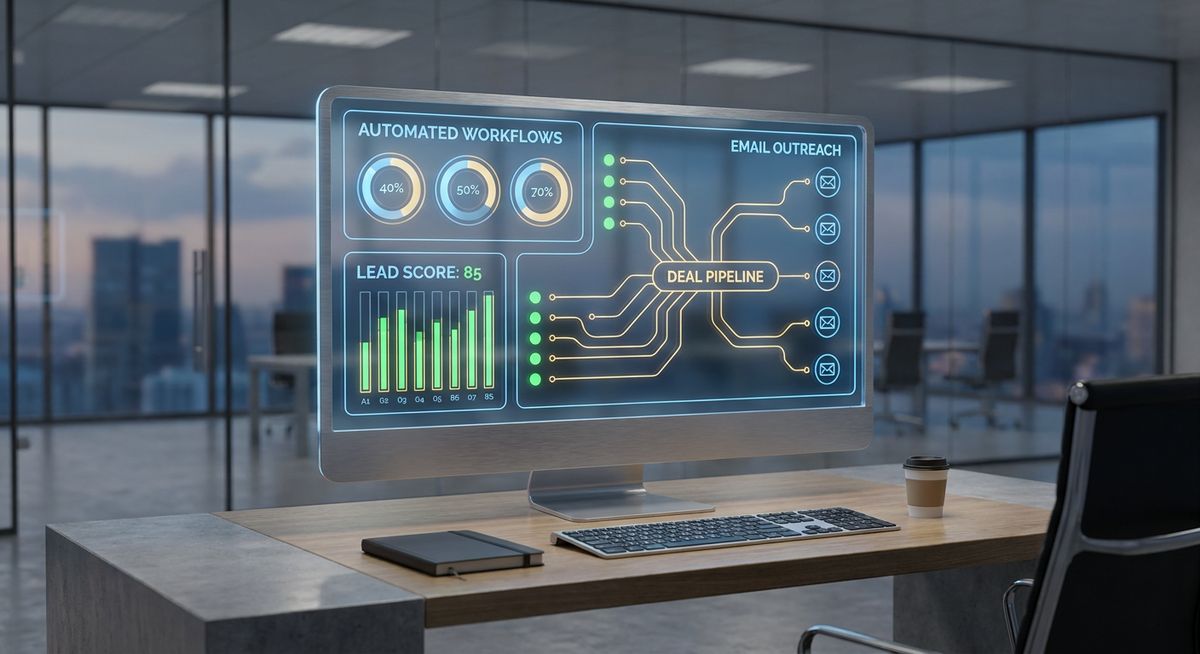 B2B AI Sales dashboard showing lead scoring and CRM data entry workflows