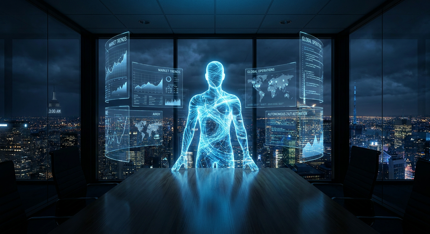 Autonomous B2B Sales AI Agents operating 24/7 in a futuristic corporate environment