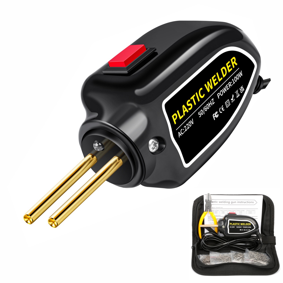 Паяльник для ремонту пластика PW-100 Термостеплер зі скобами 200шт Паяльник для ремонту пластика NINGBO PW-100 Термостеплер зі скобами 200шт