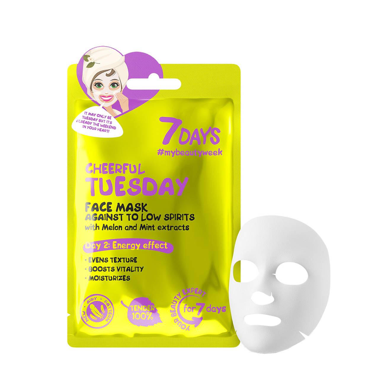 Cheerful Tuesday – Face Sheet Mask Against Low Spirits With Melon& Mint 28 gr 7 Days