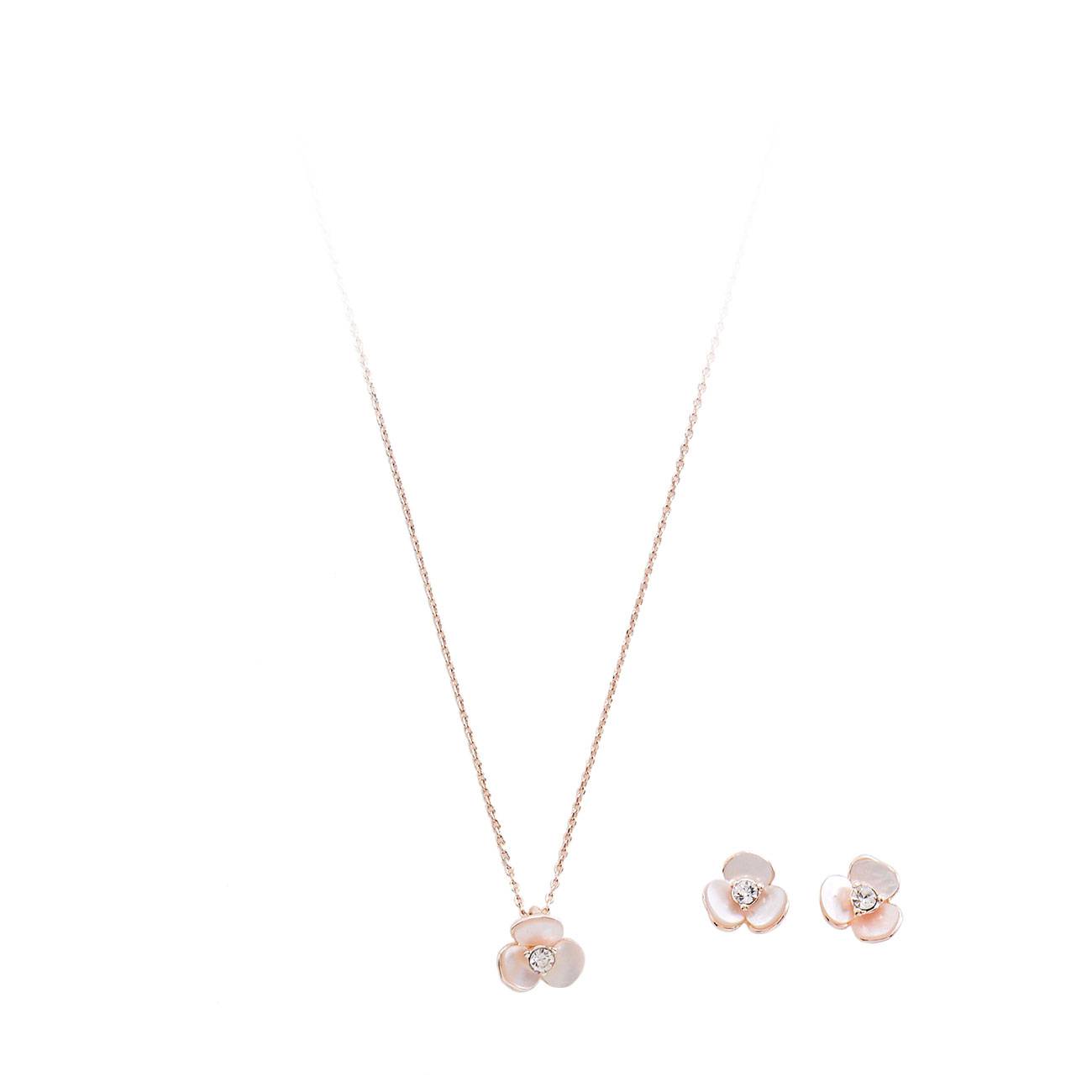 MOTHER OF PEARL ROSE GOLD FLOWER SET S1162