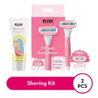 Plush Shaving Kit - 5 Blade Body Razor + Aloevera Extract Natural Shaving Gel Combo