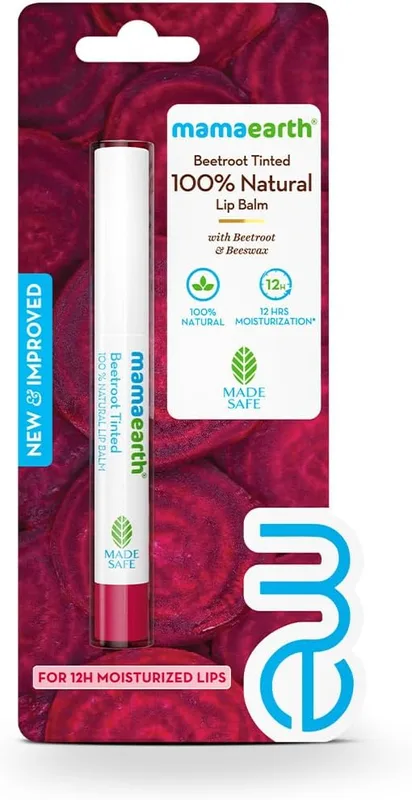 Mamaearth Beetroot Tinted 100% Natural Lip Balm with Beetroot & Beeswax for 12h Moisturized Lips - 2 g | 100% Natural Formula which Provides 12H Moisturization* | Free From Harmful Chemicals & Made Safe Approved